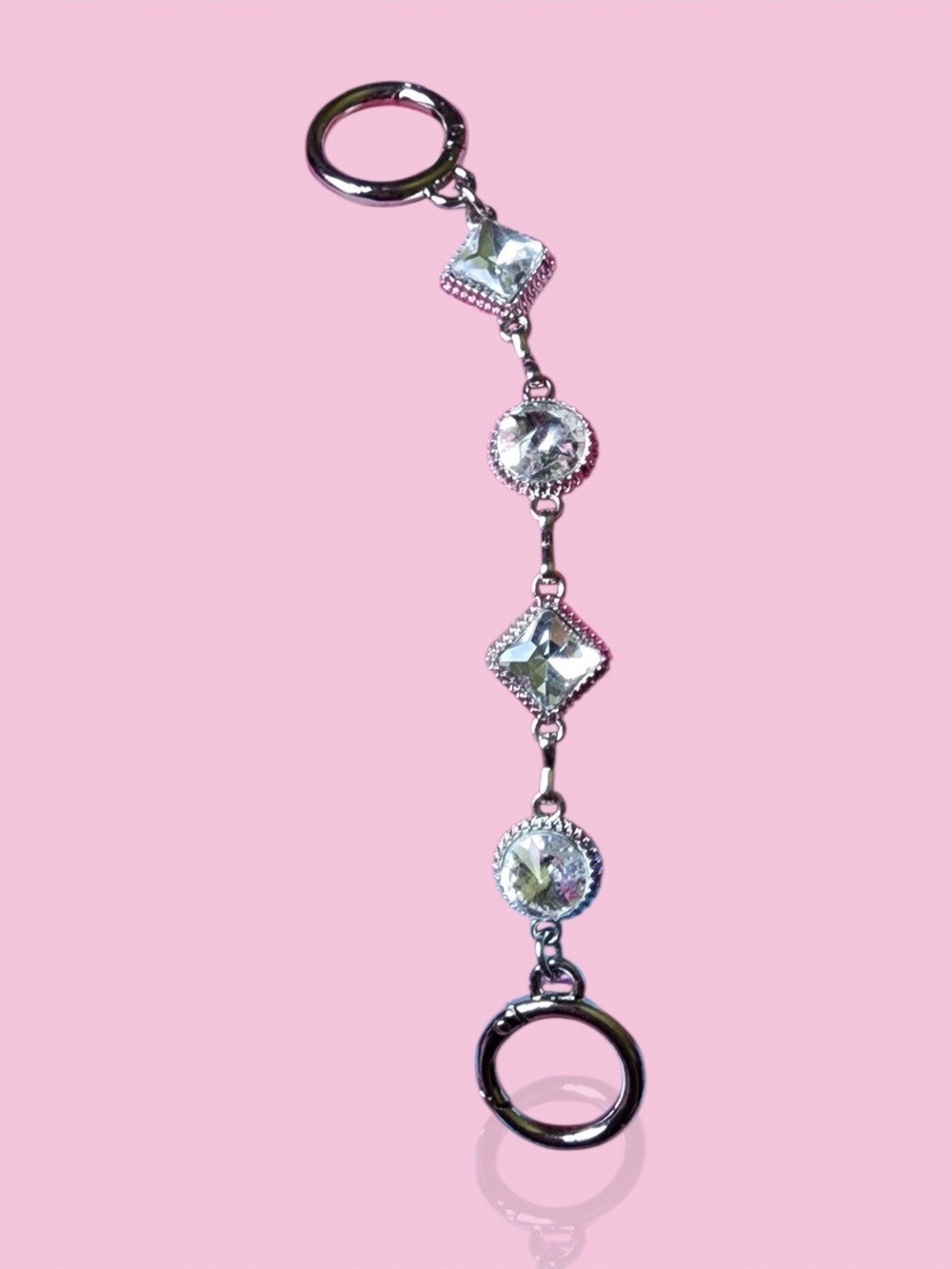 Crystal Link Drop Purse Charm - Clear Crystal Silver Tone